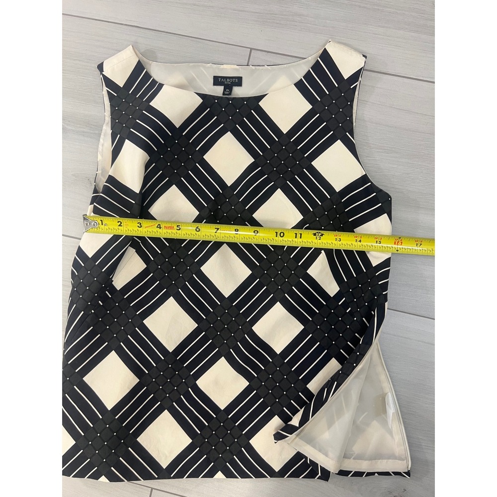 Talbots Petites Silk Top Black Ivory Geometric Sleeveless Blouse Sz 8P Preppy - Picture 7 of 8